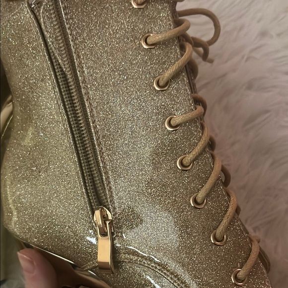 Gold Glitter Platform Ankle Boots - Picture 3 of 5